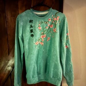 Floral Embroidered Crew Neck Sweater - Green